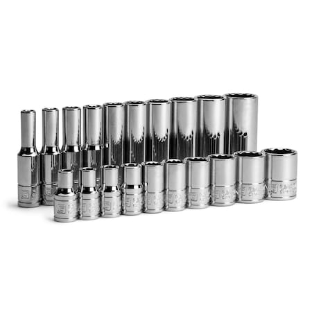 Capri Tools 1/4 in. Drive 12-Point Shallow and Deep Socket Set, SAE, 3/16 to 9/16 in., SAE, 20-Piece CP16101-20SSD